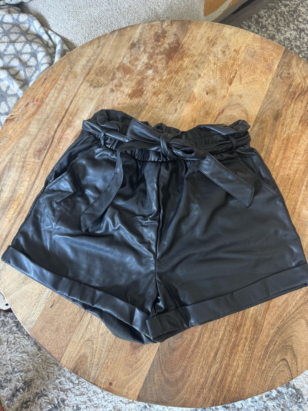 iris Black Faux Leather Paperbag Waist Shorts